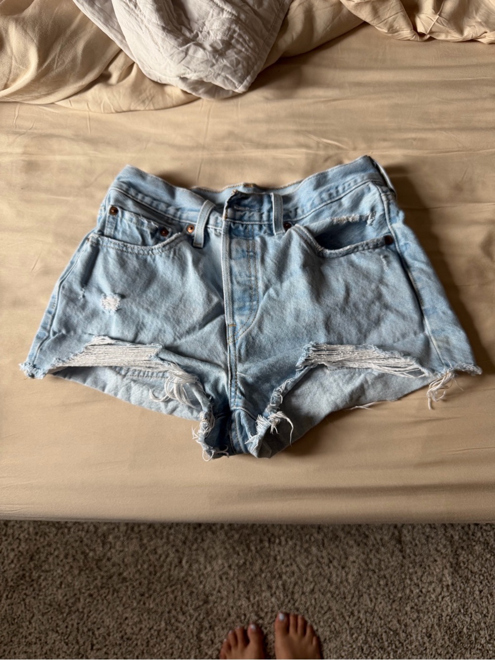 Levi's Light Wash Distressed Denim Shorts